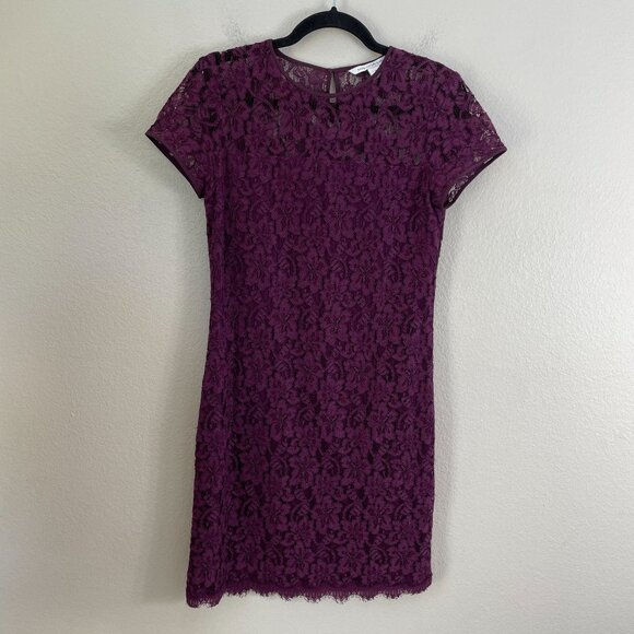 Diane Von Furstenberg Womens 4 Purple Lace Overlay Short Sleeve Dress - Picture 7 of 10